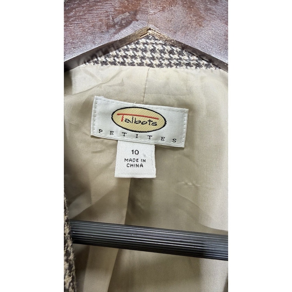 Talbots Petites 10 Wool Houndstooth Skirt Suit Set Blazer Jacket A-Line Brown - Picture 2 of 16